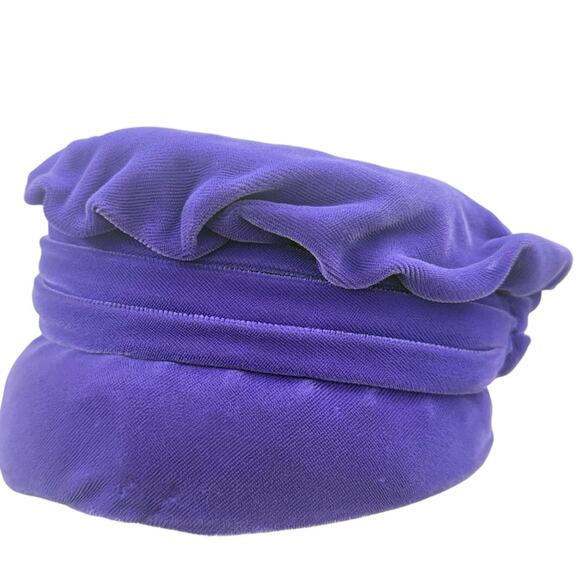 Vintage 1960s Purple Velveteen Hat Pleated Brim Cloche Style main image 6